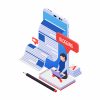 Blogging Isometric Icon with Character – 3D Content Creation Illustration